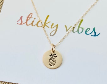 Hand Stamped Pineapple Necklace: 14k Gold Filled Good Luck Charm
