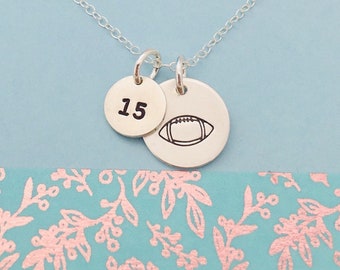 Sterling Silver Football Necklace, Football Mom Necklace, Football Players Number