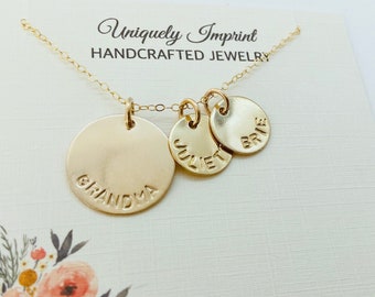 Gold Grandma Necklace, Kids Names Necklace, Family Name Necklace 14k Gold Filled Mom Necklace
