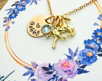 Personalized Gold Horse Necklace,  Horse Name Necklace