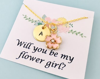 Flower Girl Necklace, Flower Girl Gift, Will you be my flower girl, Flower Girl Jewelry, Personalized Flower Girl Necklace, Gold flower girl