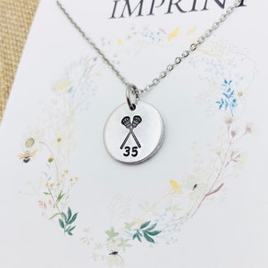 Personalized Lacrosse Player Necklace: Aluminum Number Disc, Stainless Steel Chain