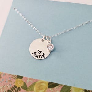 Aunt Birthstone Necklace, Sterling Silver Aunt Necklace, Auntie ...