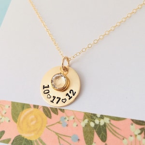 Gold Date Necklace, New Mom Birthstone Necklace, Baby’s Birthdate Necklace