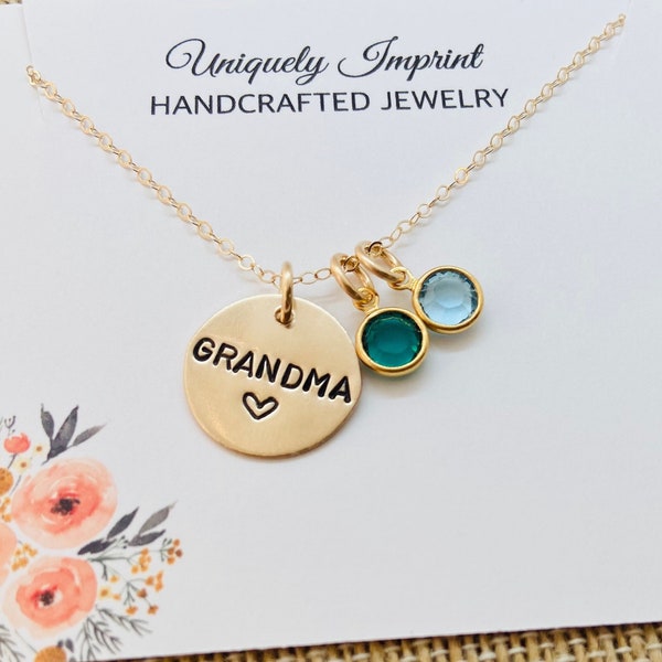 Grandma Birthstone Necklace, Personalized Gold Grandma Necklace