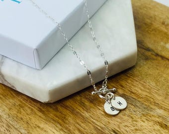 Sterling Silver Mini Toggle Charm Necklace: Initial Pendant Holder