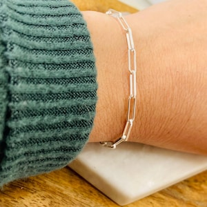 Sterling Silver Paperclip Bracelet, Plain Paperclip Bracelet, Thick Paperclip Bracelet