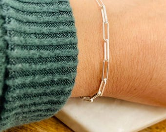 Sterling Silver Paperclip Chain Bracelet - 3mm Thick