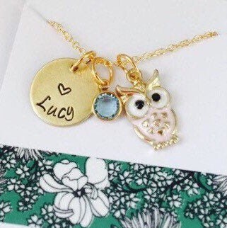 Owl Necklace, Little Girls Necklace, Personalized Owl Necklace, Kids Jewelry
