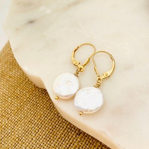 14k Gold Filled Freshwater Coin Pearl Leverback Earrings