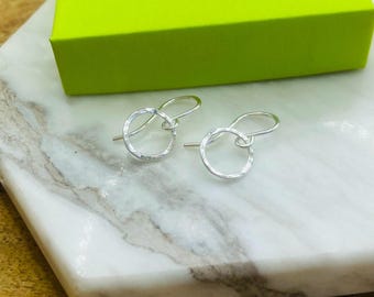 Hammered Sterling Silver Circle Stud Earrings: Minimalist Jewelry