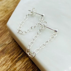 Sterling Silver Chain Dangle Earrings: Double Sided Hoop