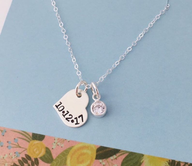Personalized Date on Heart Necklace Sterling Silver Date Necklace