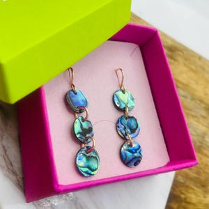 Abalone Shell Earrings, Natural Shell Earrings, Paua Shell Earrings, Cascading Shell Earrings, Irridescent Shell Earrings