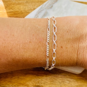 Double Layered Sterling Silver Bracelet, Minimalist Jewelry, Everyday Delicate Stackable Bracelet, Two Bracelet Stack