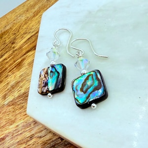 Abalone Shell Earrings, Sterling Silver Natural Shell  Earrings, Iridescent Shell Earrings