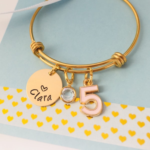 Kids Birthday Bracelet, 5th Birthday Gift, Fifth Birthday Gift, Personalized Name Bracelet