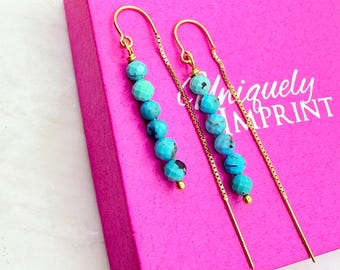 14k Gold Filled Turquoise Threader Earrings: Dangle Chain Style