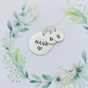 Sterling Silver Nana Necklace: Personalized Initial Discs, Grandma Gift