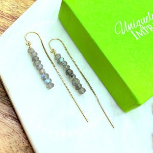Labradorite Threader Earrings, 14k Gold Filled Gemstone Threader Earrings, Labradorite Drop Earrings