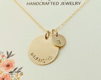 Gold Grandma Necklace, Personalized Initial Grandma Necklace, Gold Mom Necklace