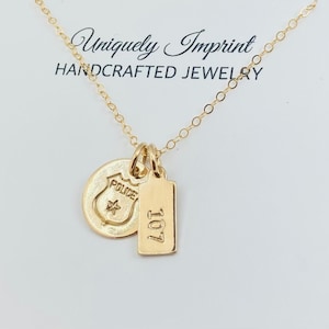Police Wife Necklace: Custom Badge Number, 14k Gold Filled