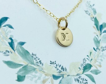Dainty 14k Gold Filled Initial Necklace: Personalized Letter Disc