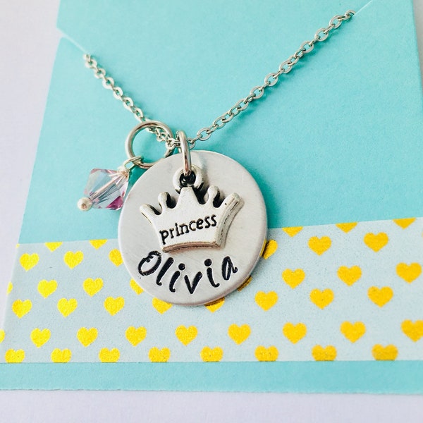 Princess Necklace, Princess Crown Necklace, Little Girl Necklace, Girls Name Necklace, Young Girls Jewelry, Kids Jewelry