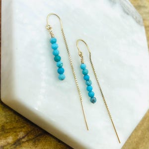 14k Gold Filled Turquoise Threader Earrings: Dangle Chain Earrings