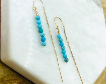 14k Gold Filled Turquoise Threader Earrings: Dangle Chain Earrings