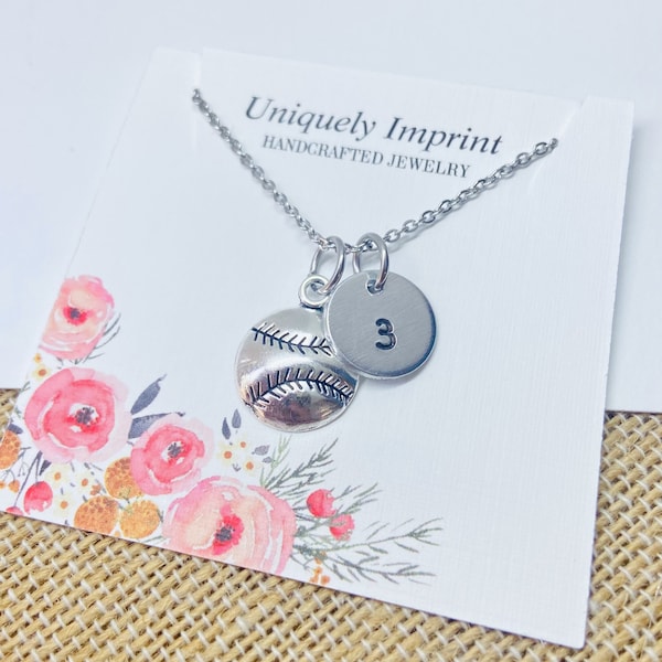 With Name Personalized Softball Necklace Personalized Softball