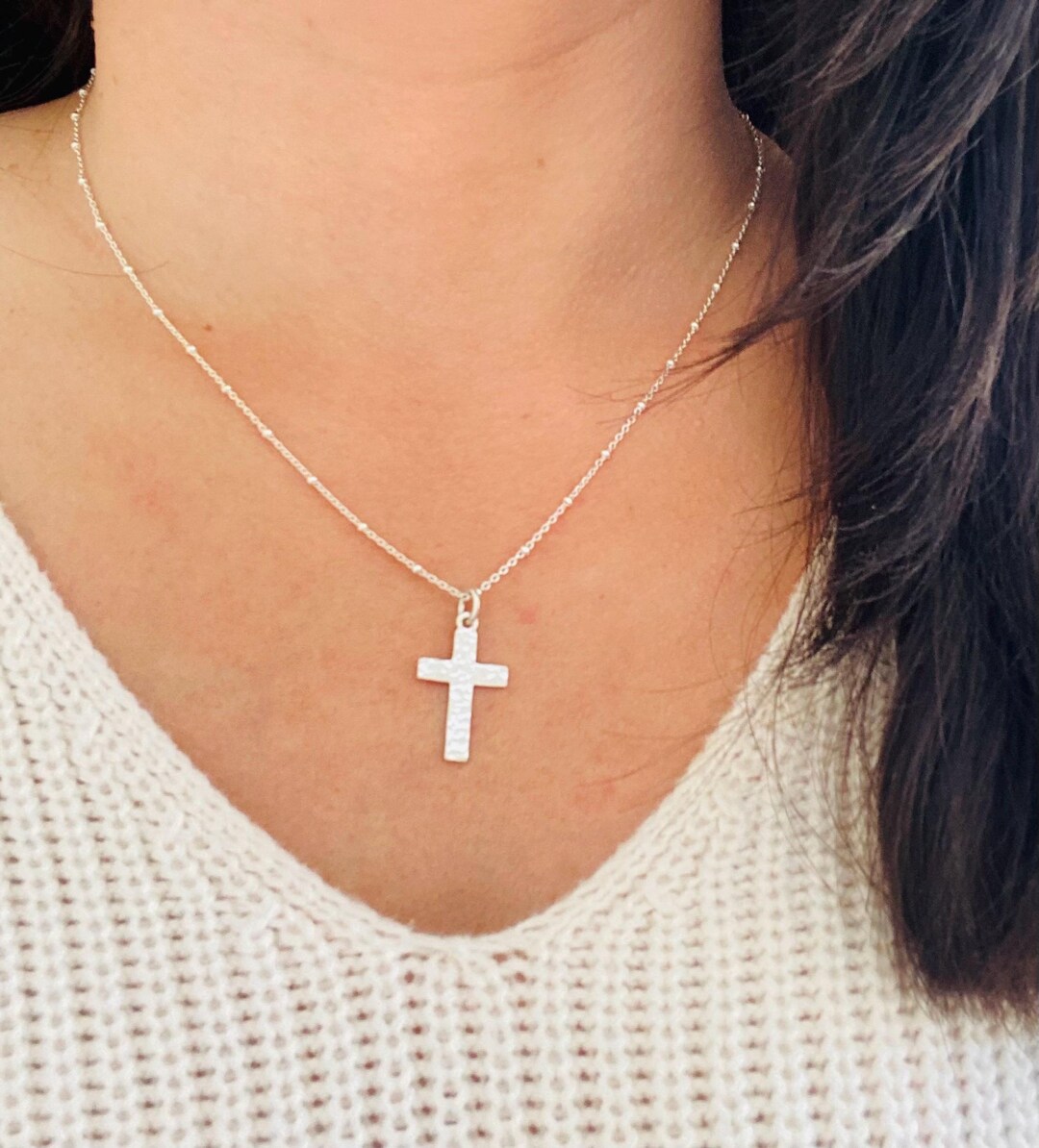 Sterling Silver Hammered Cross Necklace: Religious Jewelry