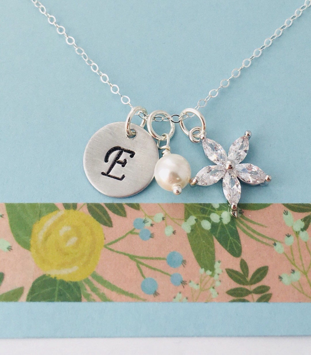 Flower Necklace, Initial Flower Necklace, Flower Girl Jewelry Etsy