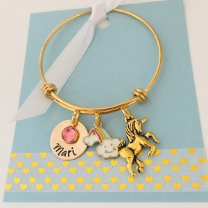 Unicorn Bracelet, Personalized Kids Bracelet, Little Girls Bracelet, Young Girl Jewelry, Gold Bracelet, Kids Bangle, Unicorn Jewelry