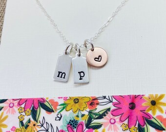 Sterling Silver Tag Initial Necklace, Mom Initial Necklace, Mommy Necklace, Kids Initials, Couples Initials