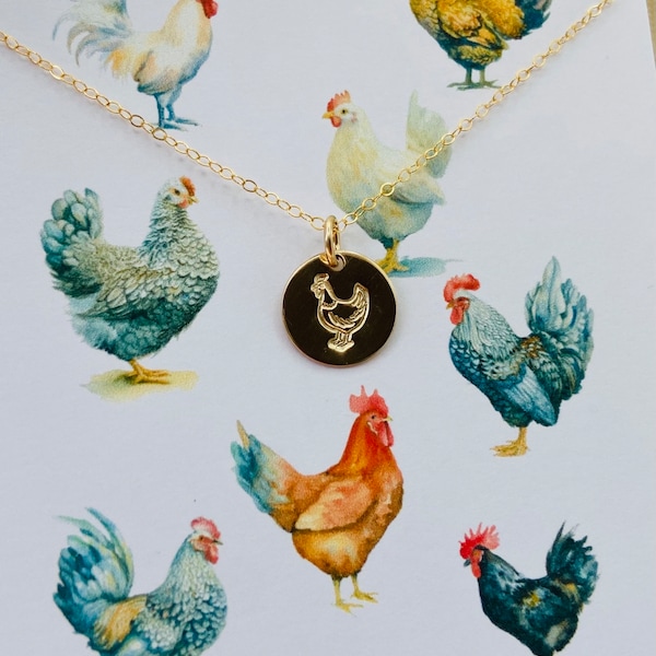 Chicken Necklace, Gold Mother Hen Jewelry, Raising Chickens, Farm Girl Gift, Chicken Charm