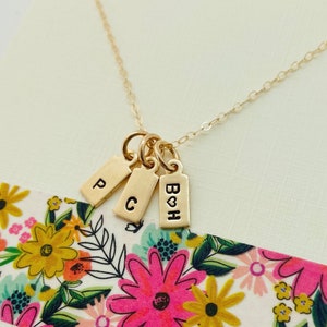 Gold Tag Initial Necklace, Tiny initial Tag Necklace, Personalized Gold Initial Jewelry, Family Necklace