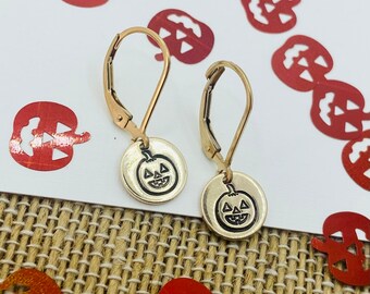 Gold Jack O' Lantern Earrings: 14k Gold Filled Halloween Jewelry