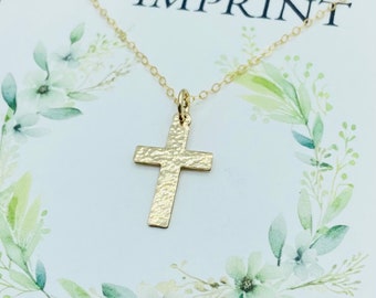 Gold Hammered Cross Necklace, Cross Necklace, Religious Jewelry, 14k Gold filled Textured Cross