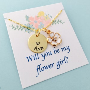 Flower Girl Necklace, Flower Girl Gift, Will you be my flower girl, Flower Girl Jewelry, Personalized Flower Girl Necklace, Gold flower girl