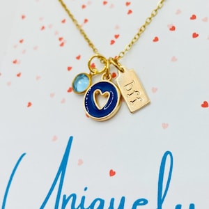 BFF Enamel Heart Necklace: Personalized Initial & Birthstone
