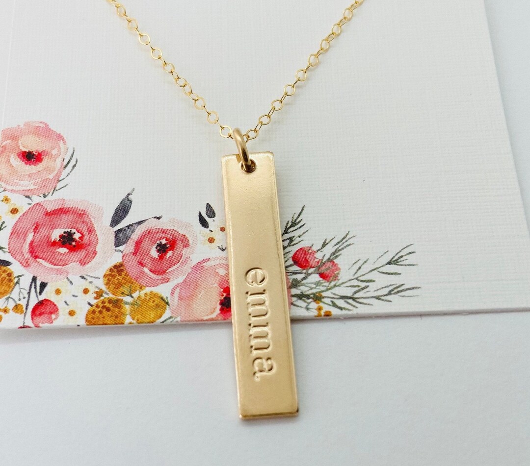 Gold Bar Name Necklace, 14k Gold Filled Name Necklace, Kids Names Necklace Etsy