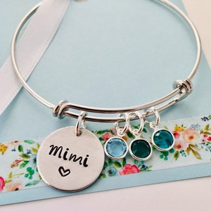 Personalized Grandma Bracelet, Silver Mimi Bracelet, Grandma Birthstone Bracelet image 1