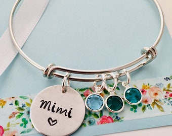 Personalized Grandma Bracelet, Silver Mimi Bracelet, Grandma Birthstone Bracelet