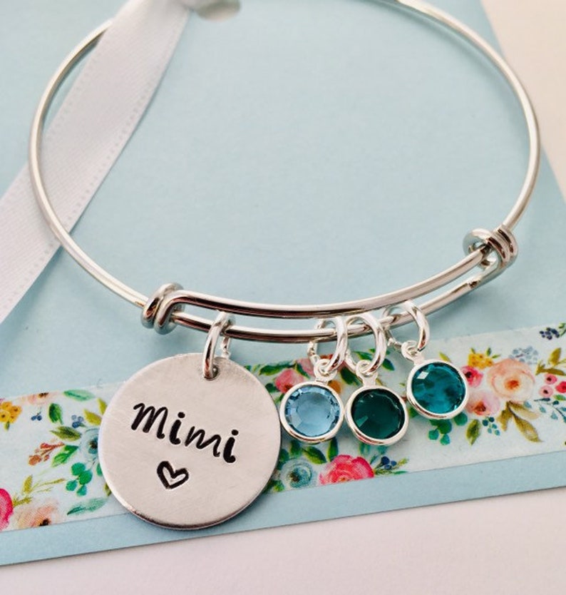 Personalized Grandma Bracelet, Silver Mimi Bracelet, Grandma Birthstone Bracelet image 1