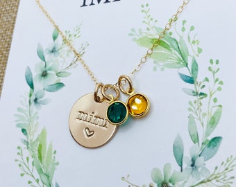 Mimi Birthstone Necklace, Personalized Gold Nana Necklace