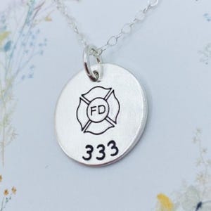 Firefighter Badge Number Necklace, Firewomen Necklace, Firefighter Pendant