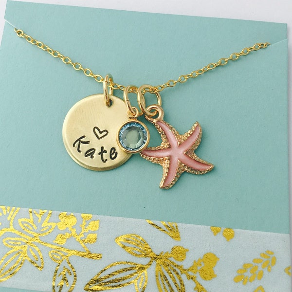 Starfish Necklace, Kids Name Necklace, Beach Necklace, Beach Jewelry, Personalized Beach Necklace