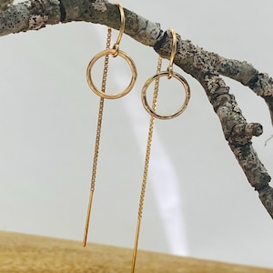 Gold Threader Earrings, Open Circle Drop Earrings, Front Back Earrings, 14k Gold Filled