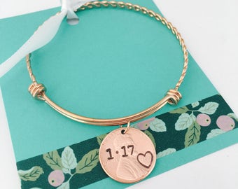 Anniversary Bracelet, Date Bracelet ,Penny Bracelet, Rose Gold Bracelet, Date Bracelet, Anniversary Gift, Personalized Jewelry